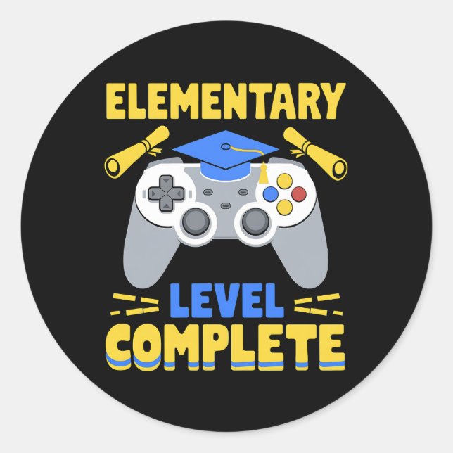 Elementary Level Complete Gaming Gamer Graduation Classic Round Sticker (Front)