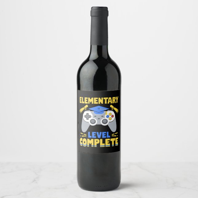 Elementary Level Complete Gaming Gamer Graduation Wine Label (Front)