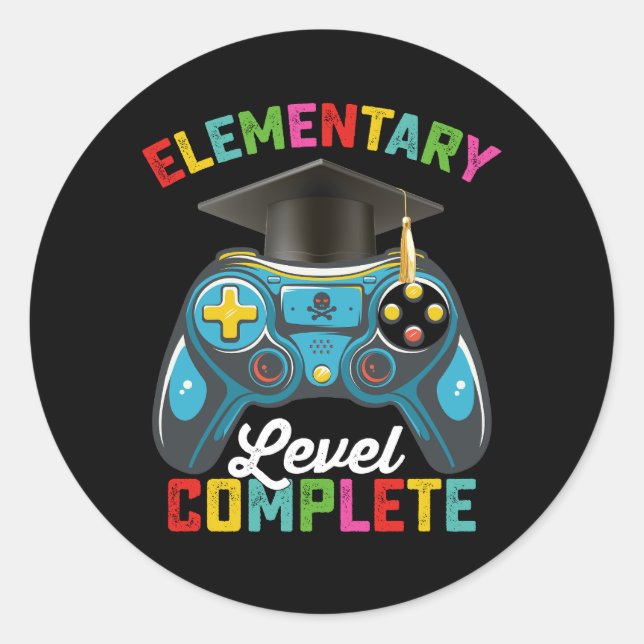Elementary Level Complete Graduation Gaming Gamer Classic Round Sticker (Front)