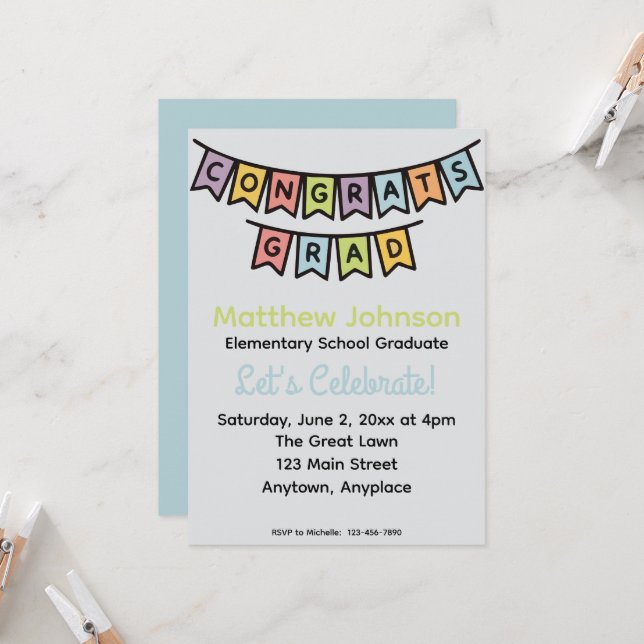 Elementary Middle School Graduation Party Invitation (Front/Back In Situ)