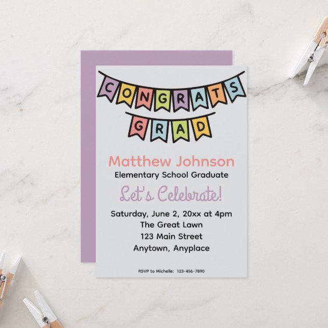 Elementary Middle School Graduation Party Invitation (Front/Back In Situ)