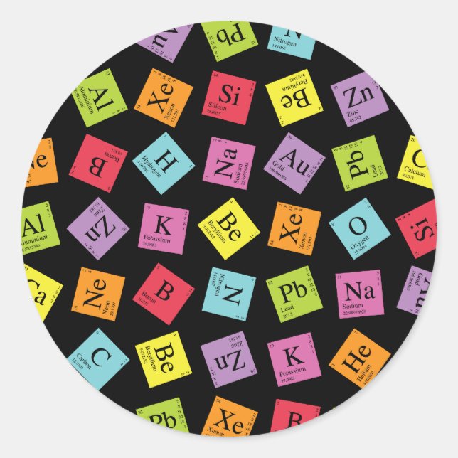 Elementary Periodic (Dark) Classic Round Sticker (Front)