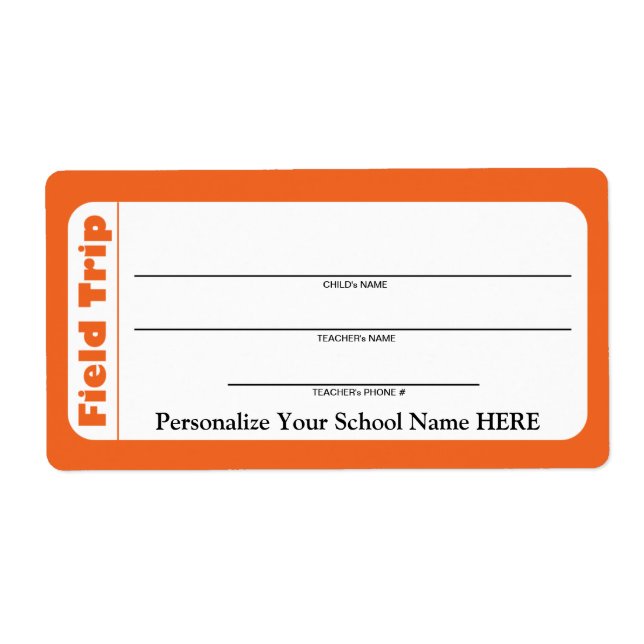Elementary / Pre-School Child Field Trip Labels (Front)
