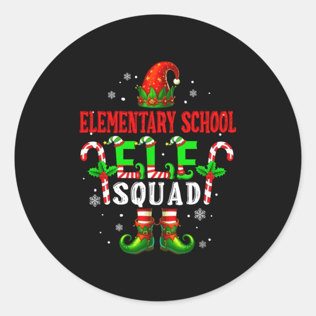 Elementary School Elf Squad Xmas Elf Hat Scute Ss  Classic Round Sticker (Front)