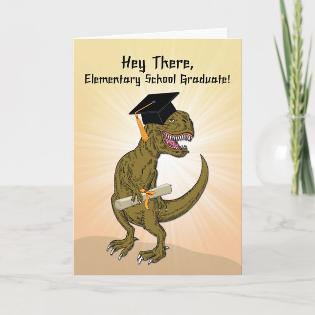 Elementary School Graduation T-Rex Dinosaur Card (Front)