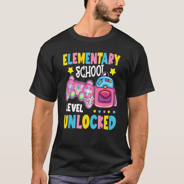 Elementary School Level Unlocked Video Gamer Back  T-Shirt (Front)