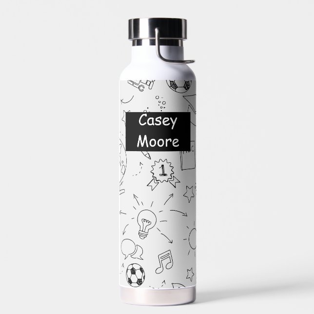 Elementary School Personalised White & Black Water Bottle (Left)