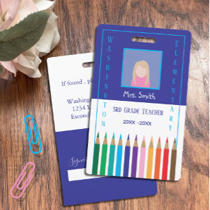 Elementary School Teacher colour pencils Photo ID  Badge