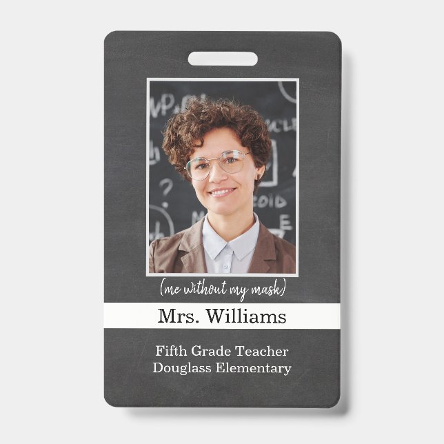 Elementary School Teacher Photo ID Badge no mask (Front)