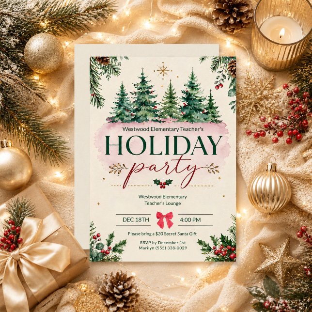 Elementary School Teacher Staff Christmas Party Invitation (Elementary School Teacher Staff Christmas Party Invitation)