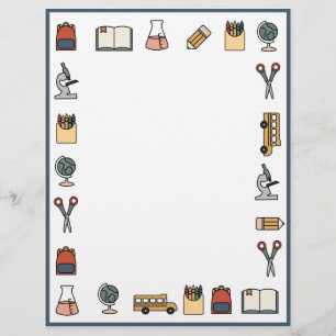 Elementary School Theme Teacher Bus Book Globe Custom Letterhead