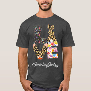 Elementary Secretary Love Easter Day Bunny Leopard T-Shirt