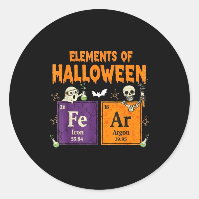 Elements Of Halloween Fear Periodically Halloween  Classic Round Sticker (Front)