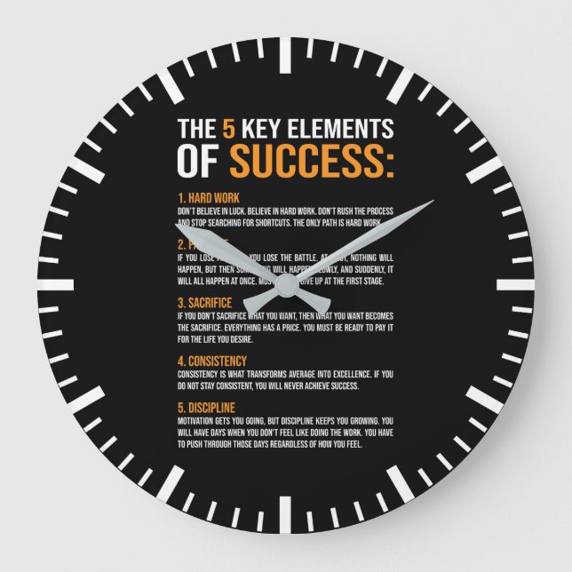 Elements Of Success, Gym, Hustle, Success, Inspire Large Clock (Front)
