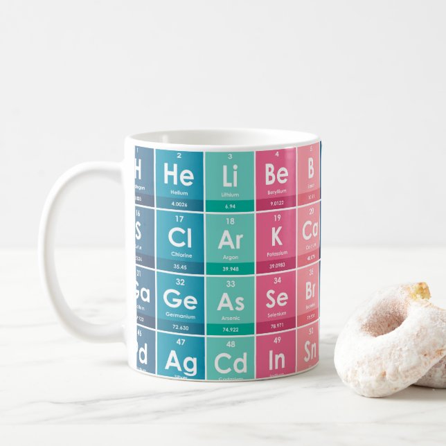 Elements of the Periodic Table Pattern Coffee Mug (With Donut)