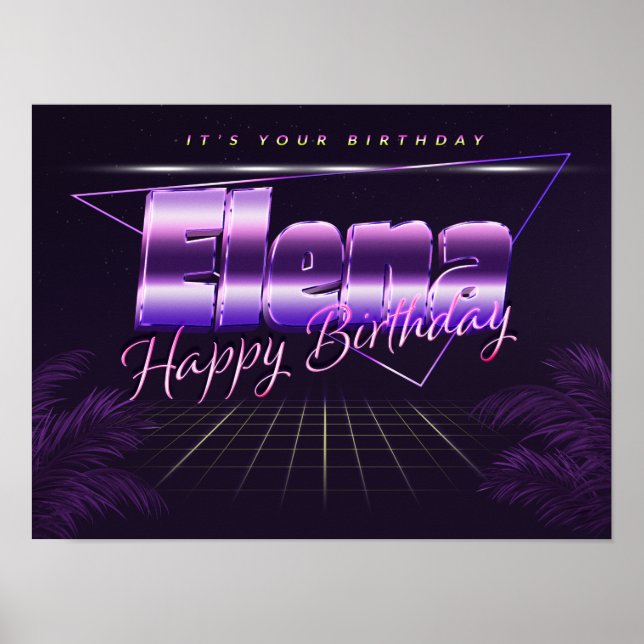 Elena Name First name lila retro Poster Birthday (Front)