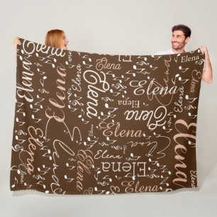 Elena personalised name musical notes brown fleece blanket