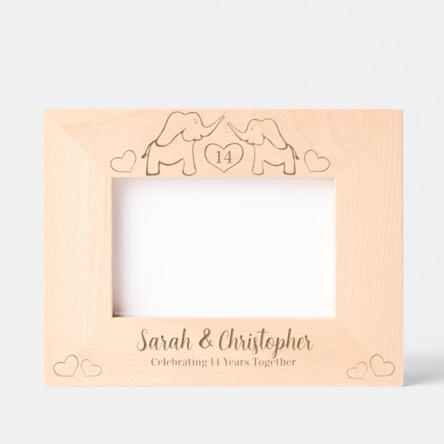Elephant 14 ivory wedding anniversary wooden etched frames (Front)