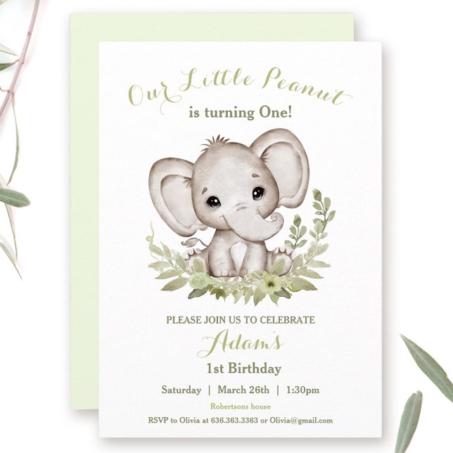 Elephant 1st Birthday Boy Invitation Custom Age (Elephant 1st Birthday Boy Invitation Custom Age)