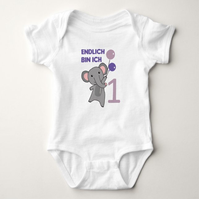 Elephant 1st Birthday For Babies Cute Animals Baby Bodysuit (Front)