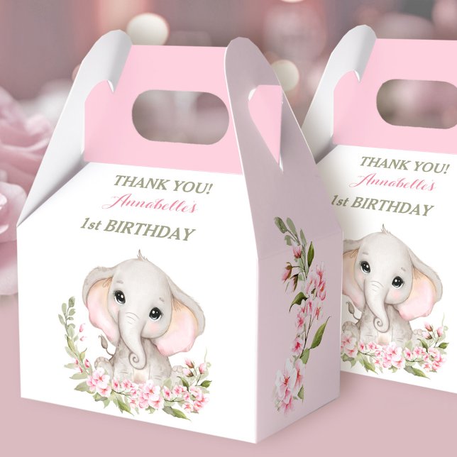 Elephant 1st Birthday Girl Spring Pink Sakura Favour Box (Elephant 1st Birthday Girl Spring Pink Sakura Favor Boxes)