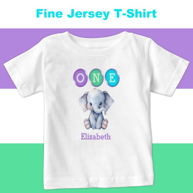 Elephant 1st Birthday one with name purple Baby T-Shirt (Creator Uploaded)