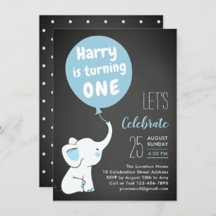 Elephant 1st Birthday Party Invitation for Boy