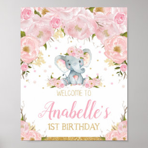Elephant 1st Birthday Party Welcome Sign Poster