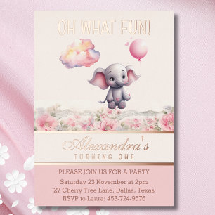 Elephant 1st Birthday Pink Floral Baby Girl