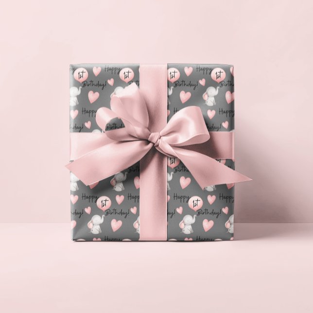 Elephant 1st Birthday Wrapping Paper Sheets (Celebrate a special 1st birthday with this adorable elephant wrapping paper set! )