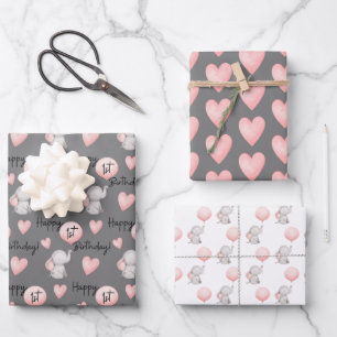Elephant 1st Birthday Wrapping Paper Sheets