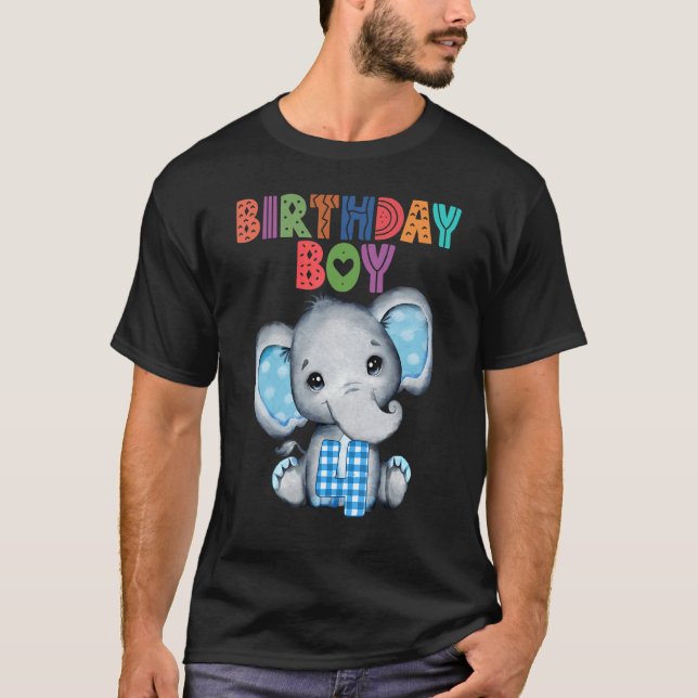 Elephant 4th Birthday Boy Kids 4 Years Old Elephan T-Shirt (Front)