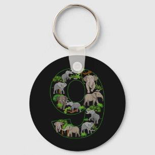 Elephant 9th Birthday Themed 9 Year Old Kids Key Ring