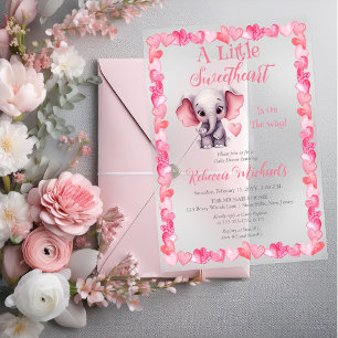 Elephant A Little Sweetheart Girl Baby Shower Acrylic Invitations