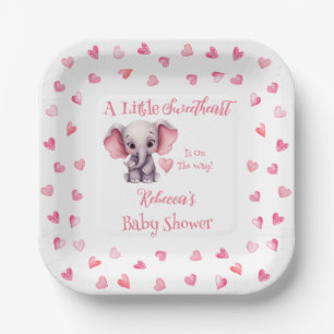 Elephant A Little Sweetheart Girl Baby Shower Paper Plate