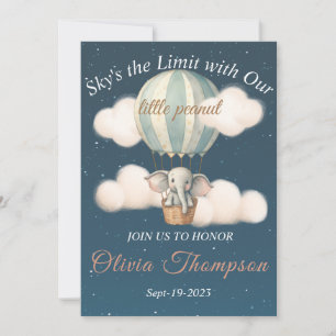Elephant Air Balloon Baby Shower Night Invitation