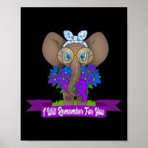 Elephant Alzheimerheimer Awareness Gift Purple Rib Poster