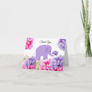 Elephant Among the Peony Flowers Thank You Card