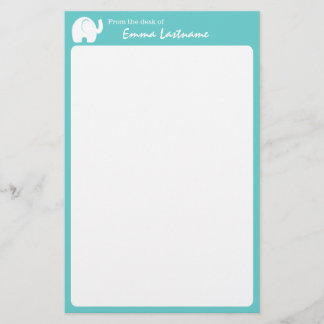 Elephant and Aqua Personalised Stationery