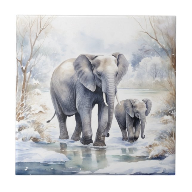 Elephant and Baby Ceramic Tile (Front)
