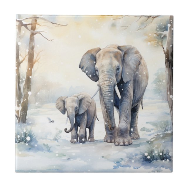 Elephant and Baby Ceramic Tile (Front)