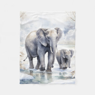 Elephant and Baby Fleece Blanket