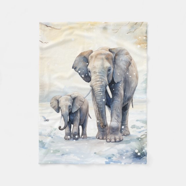 Elephant and Baby Fleece Blanket (Front)