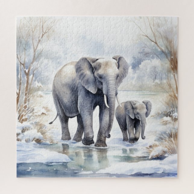 Elephant and Baby Jigsaw Puzzle (Vertical)