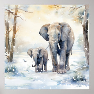 Elephant and Baby Poster