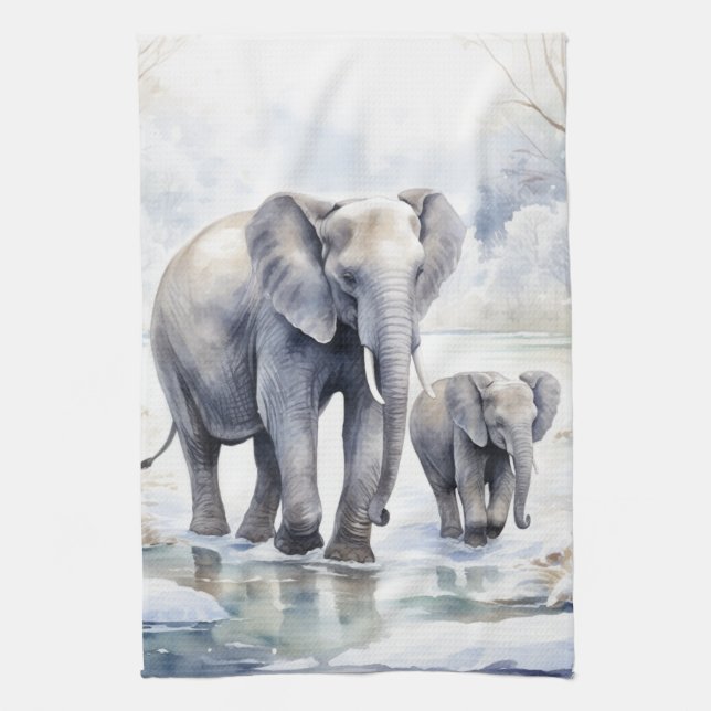 Elephant and Baby Tea Towel (Vertical)