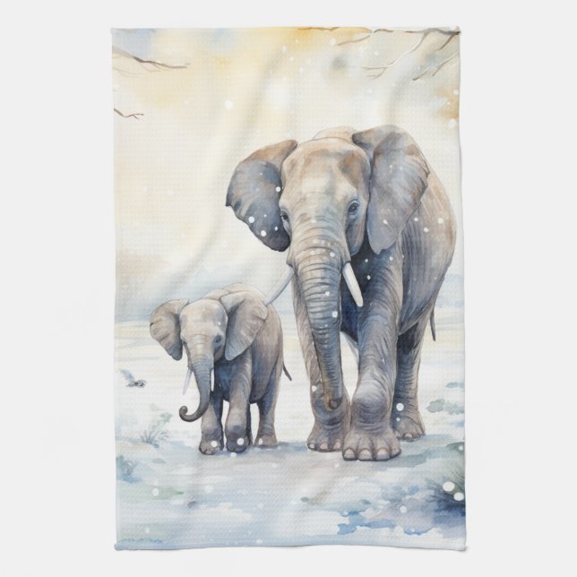 Elephant and Baby Tea Towel (Vertical)