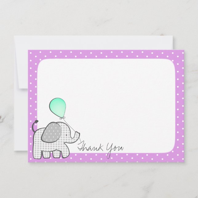 Elephant and Balloons Magenta Thank you Card (Front)