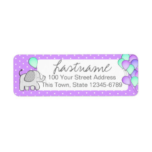 Elephant and Balloons Polka Dot Address Return Address Label