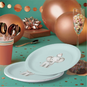 Elephant and Bird Best Friends Mint Birthday Paper Plate